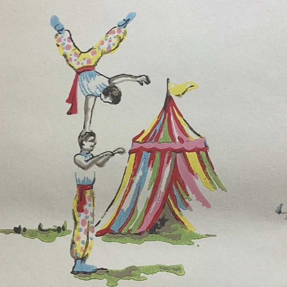Vintage Cath Kidston Whimsical Circus Wallpaper Panel in Pink, Blue & Yellow